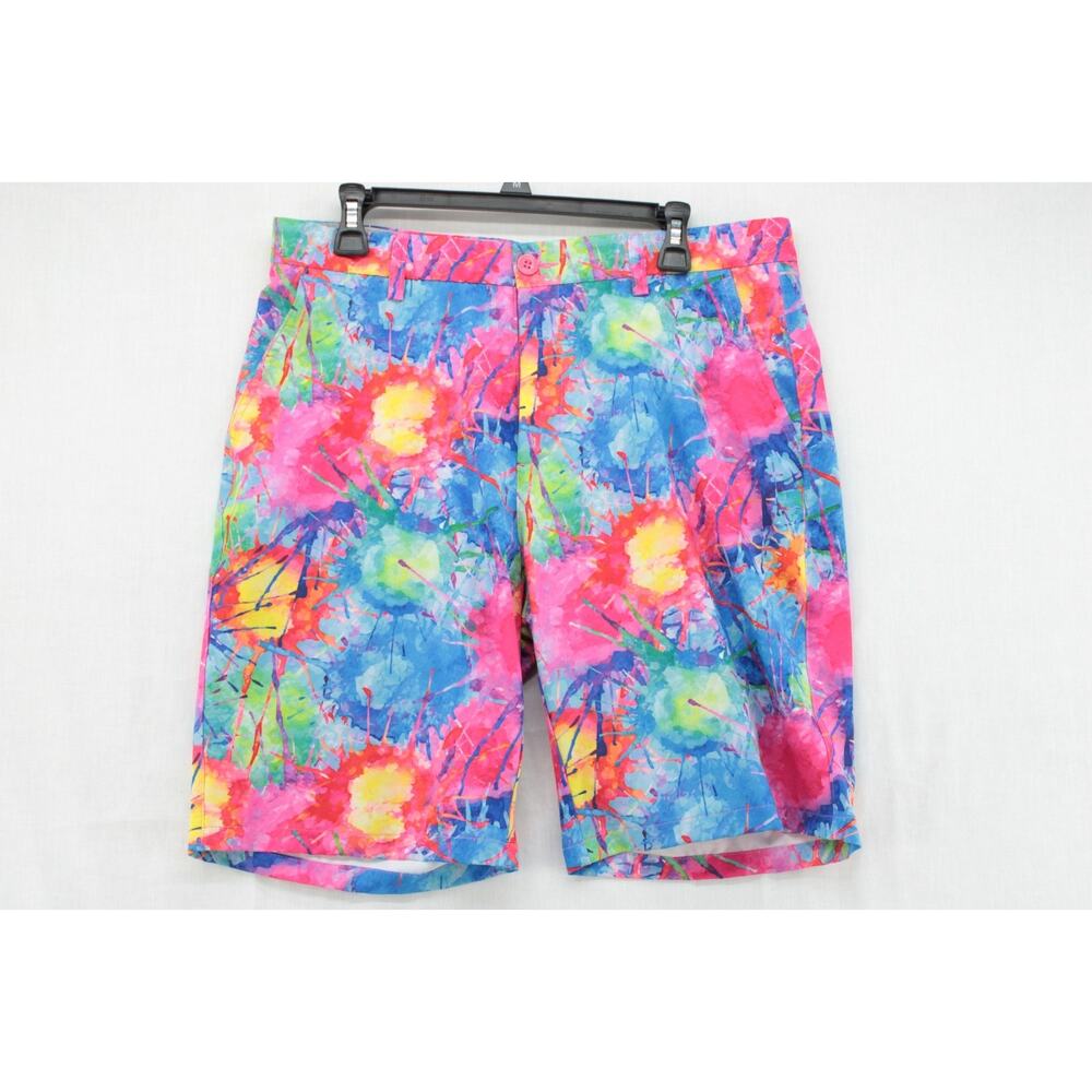 Hreski Explosion of Color Dry-FIT Stretch Golf Shorts Men 34 10” Inseam Dopamine